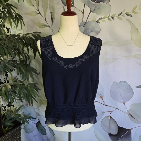 NORTON MCNAUGHTON | Embroidered Blouse in Blue sz M - Picture 1 of 6